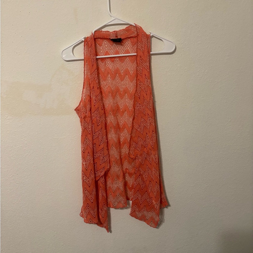 Rue21 Orange Chevron Open Knit Sleeveless Cardigan